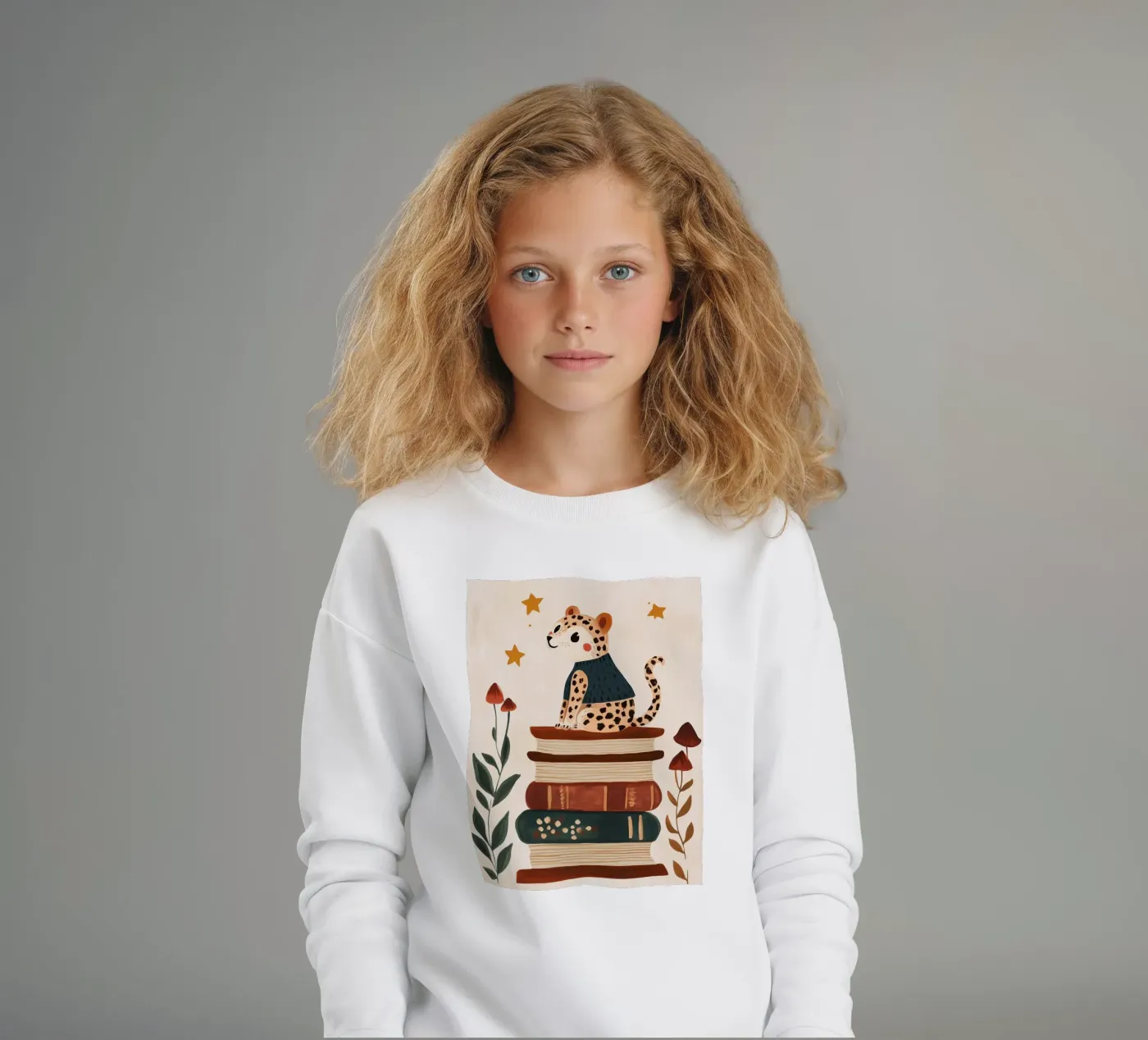 Book Stack Leopard kinder sweatshirt van Kiki