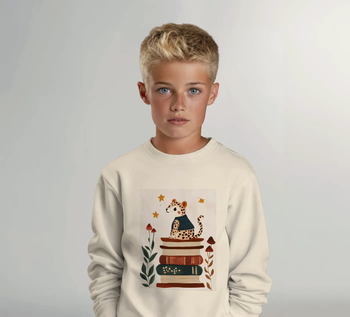 Book Stack Leopard kinder sweatshirt van Kiki