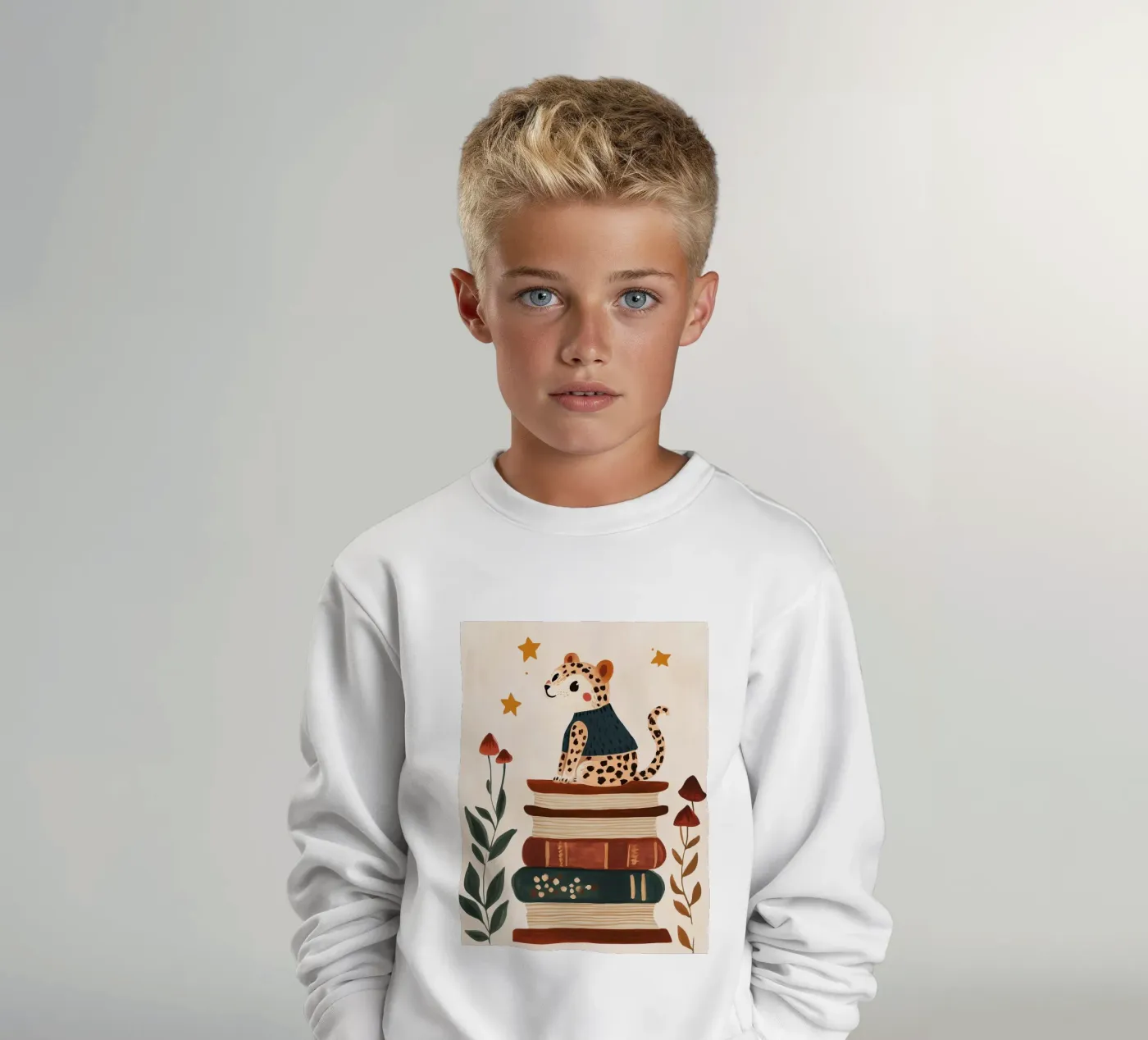 Book Stack Leopard kinder sweatshirt van Kiki