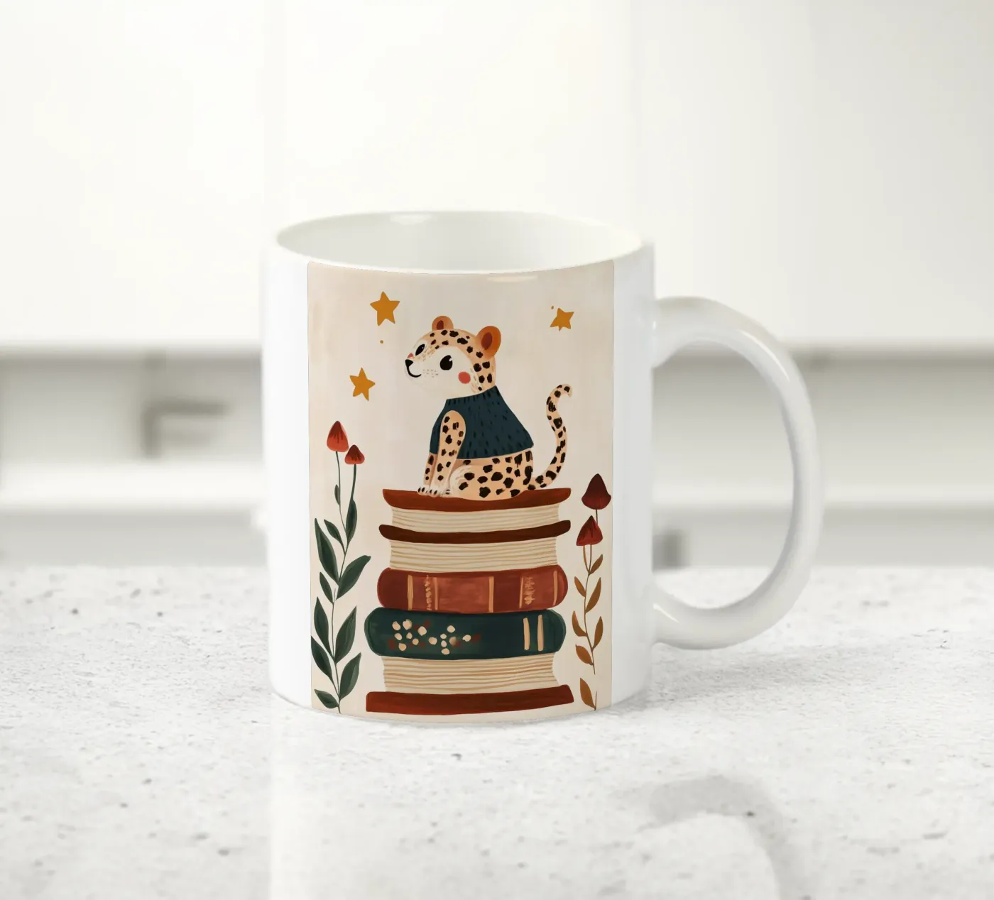 Book Stack Leopard ceramic mug by Kiki