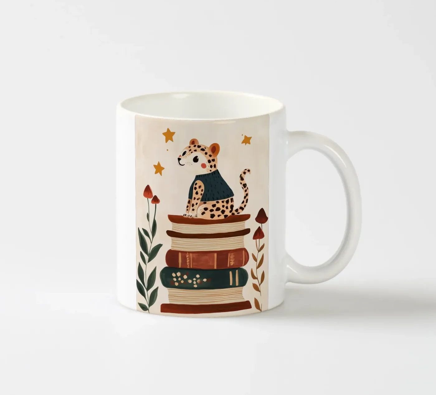 Book Stack Leopard ceramic mug by Kiki