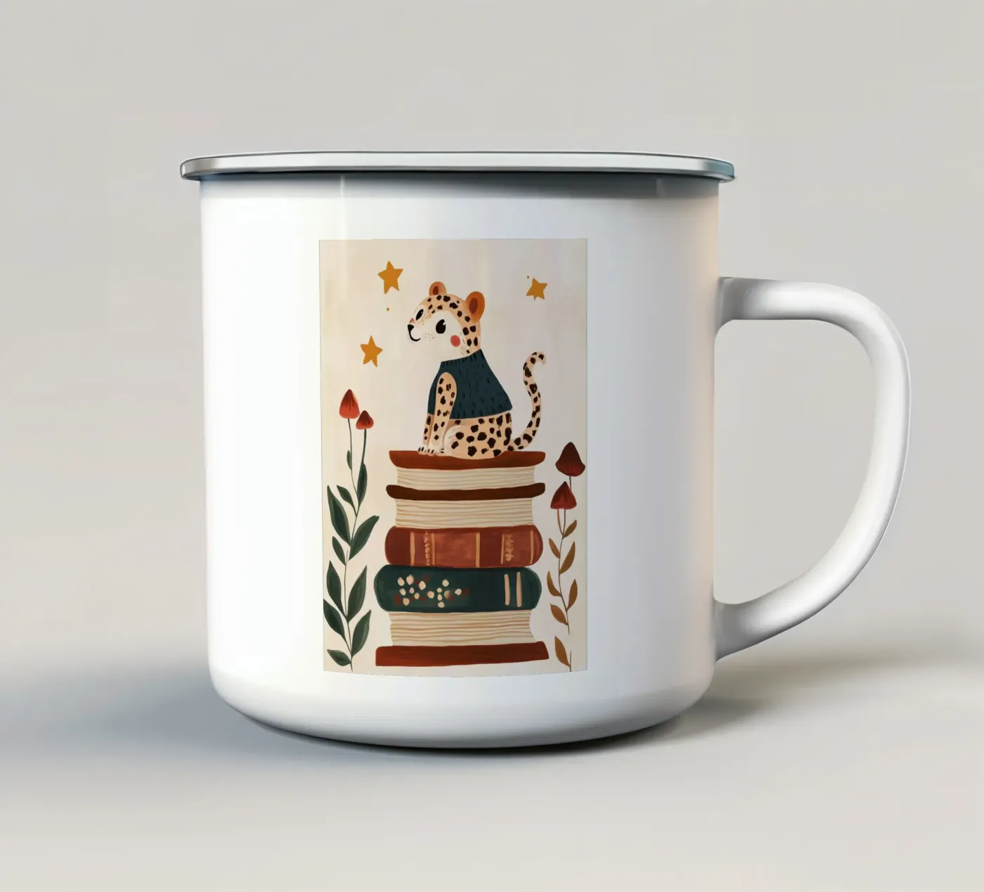 Book Stack Leopard emaille mok van Kiki