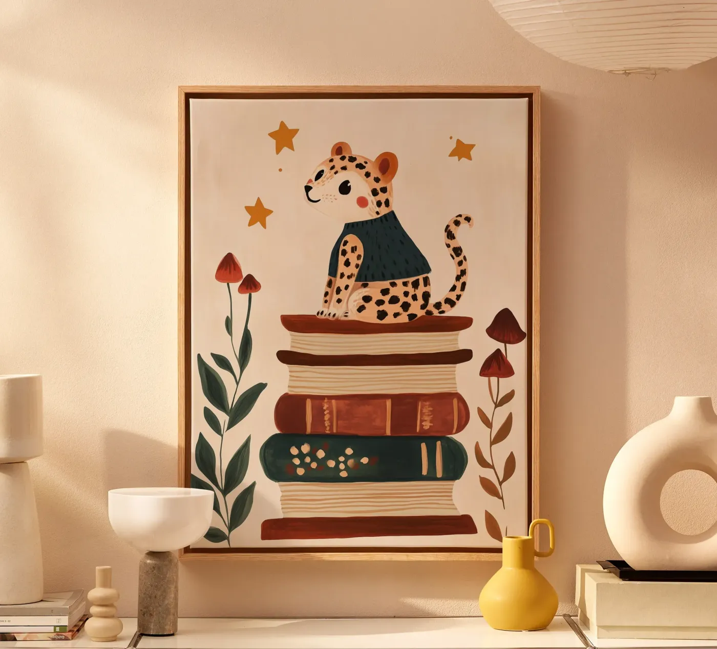 Book Stack Leopard Leinwand von Kiki