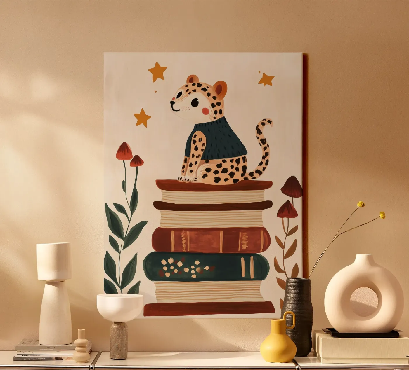 Book Stack Leopard Leinwand von Kiki