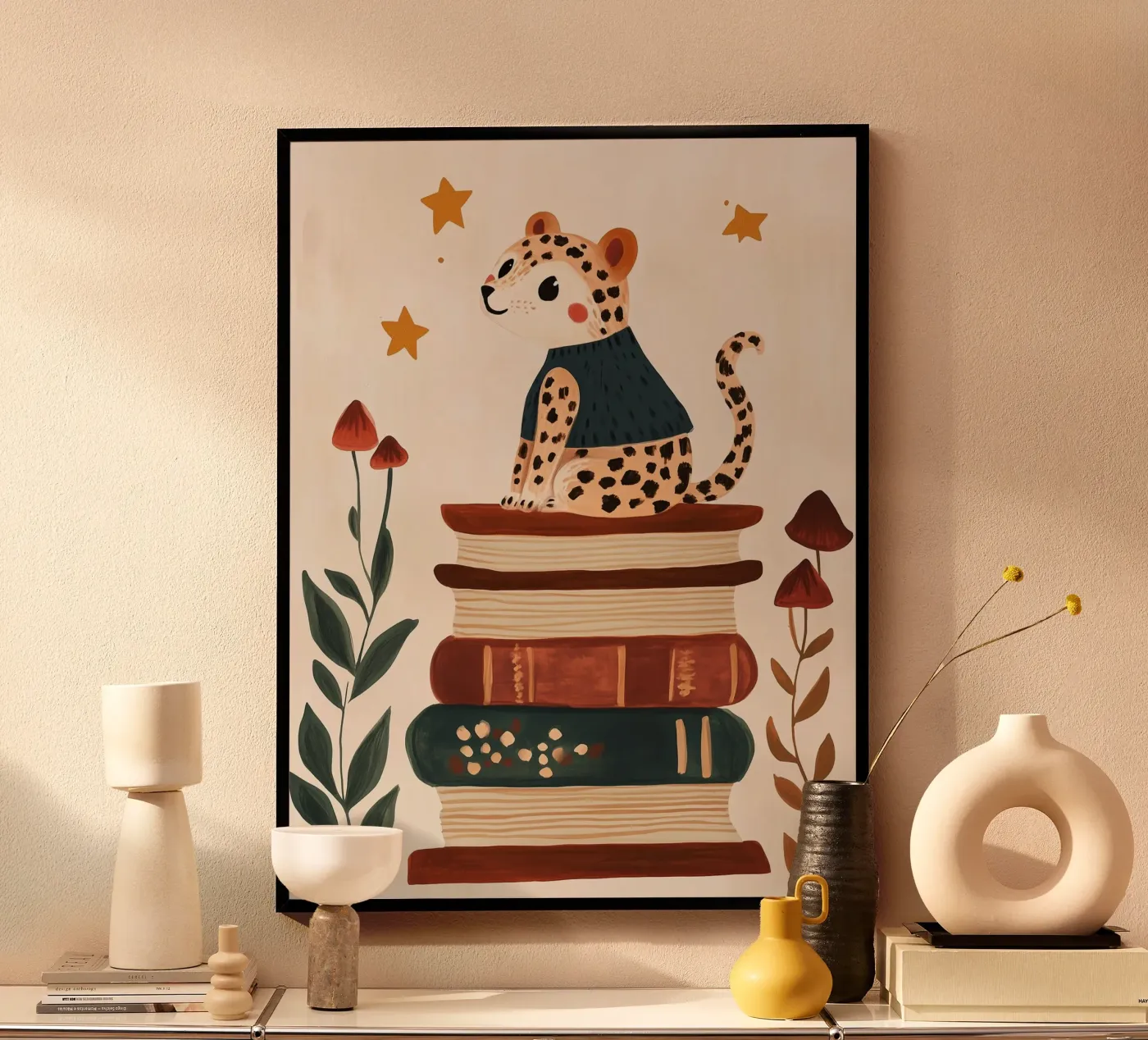 Book Stack Leopard Poster von Kiki