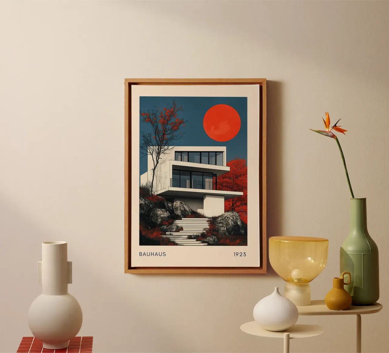 Bauhaus Architecture II canvas with Floater frame by Nikis Art Studio