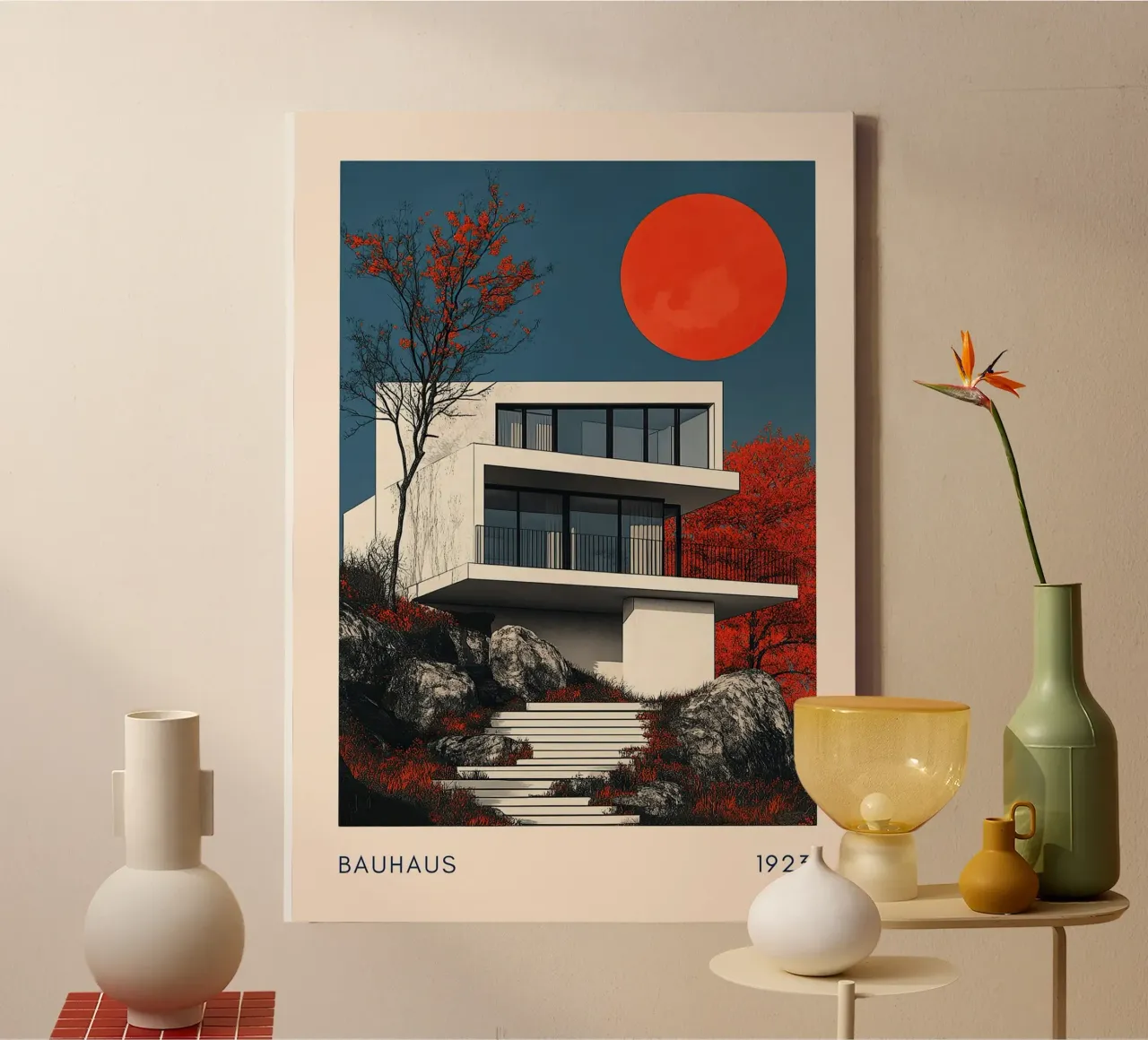 Bauhaus Architecture II canvas with Floater frame by Nikis Art Studio