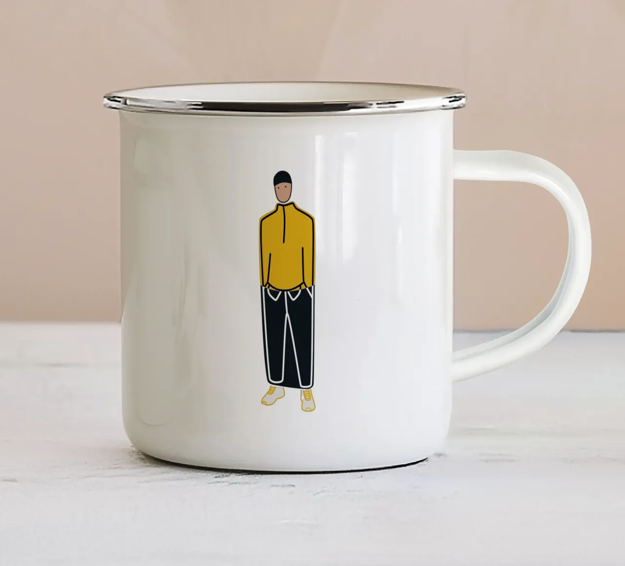 Hands in Pockets enamel mug by amini54