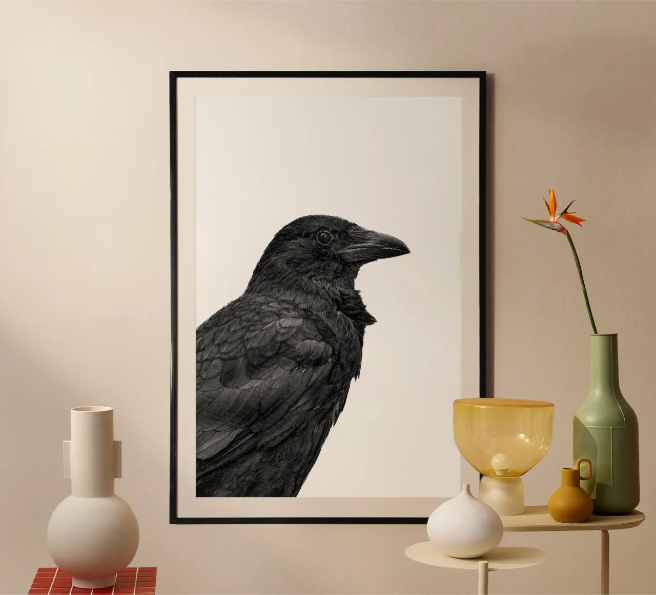 Crow poster with wooden frame by Victoria Frost
