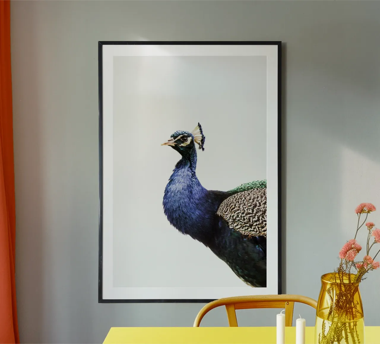 Blue Peacock poster with plastic frame by Victoria Frost