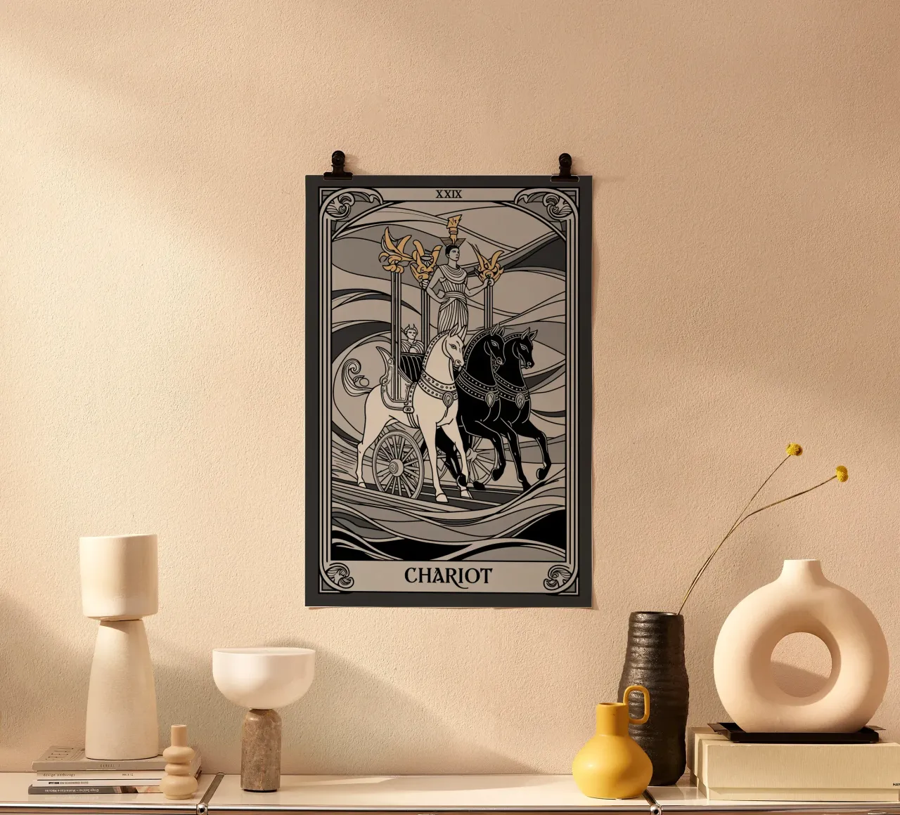 Il carro - Muoversi verso il trionfo con fiducia poster con telaio in plastica da Mystique & Muse
