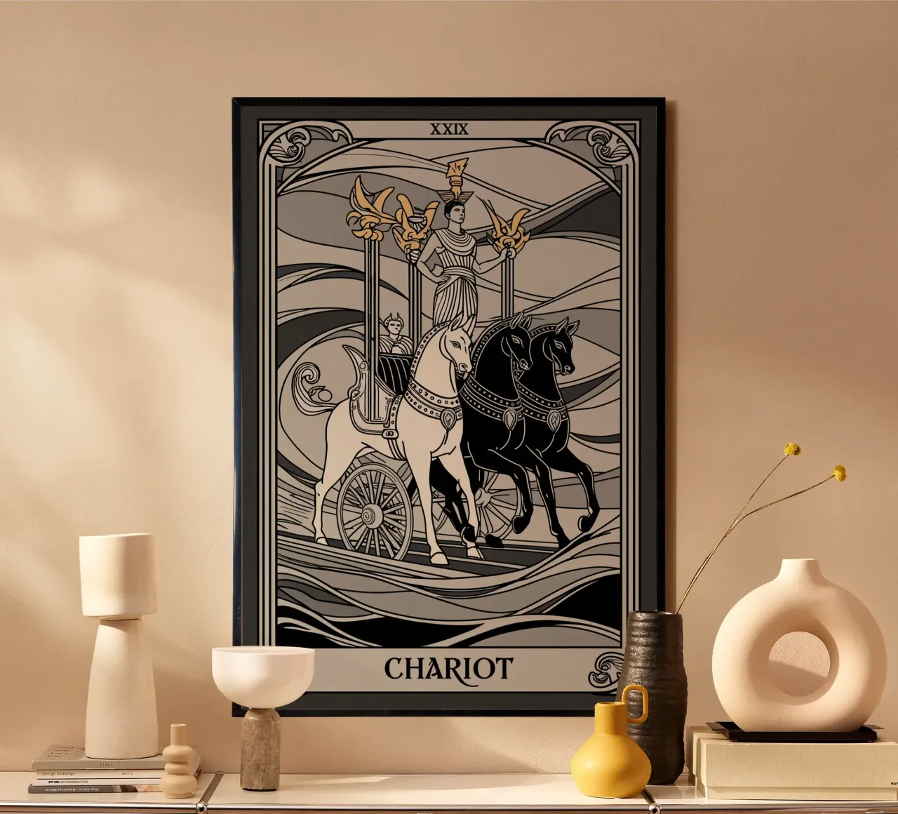 Il carro - Muoversi verso il trionfo con fiducia poster con telaio in plastica da Mystique & Muse