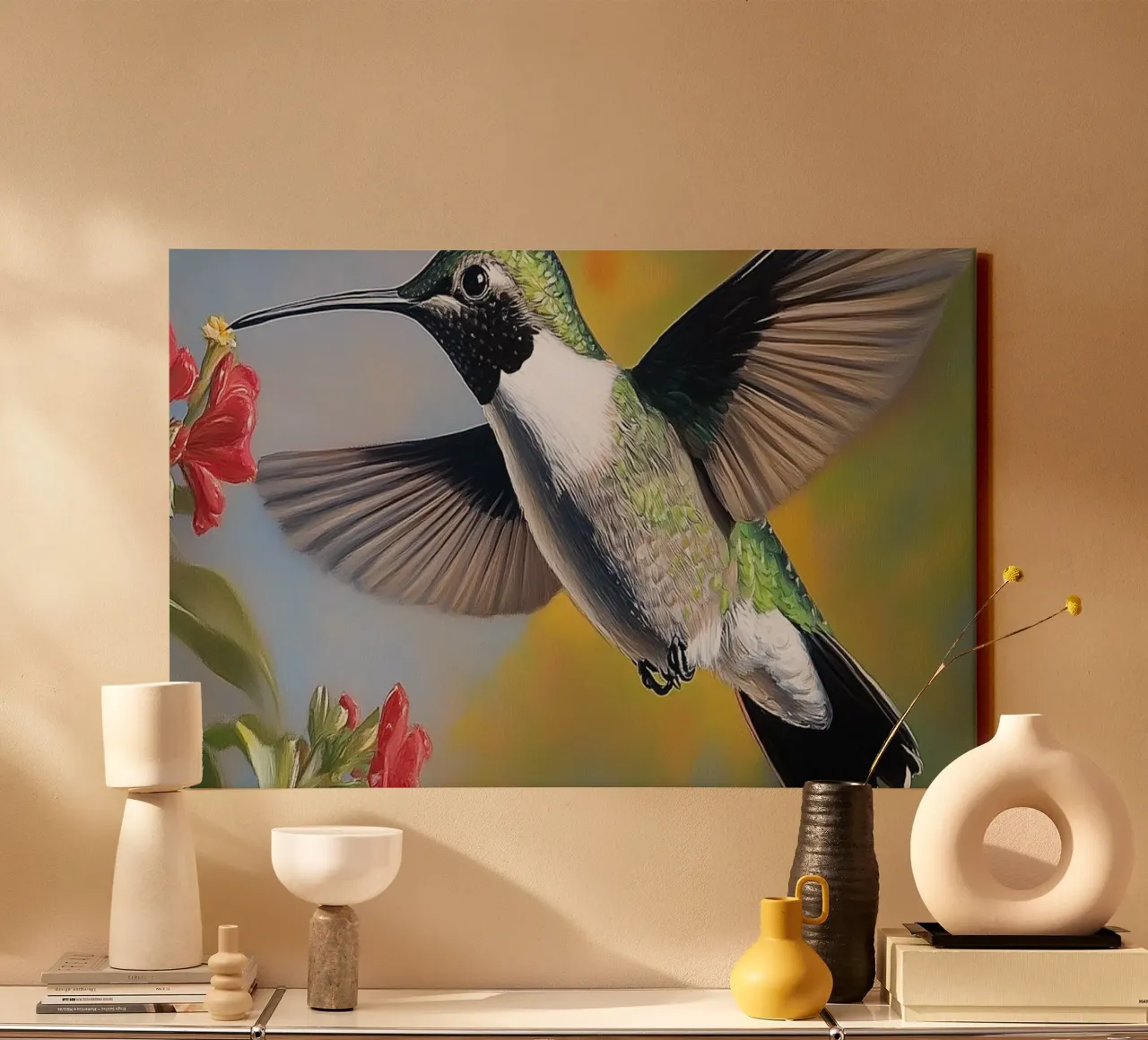 Magia dei fiori di colibrì tela con Cornice a cassetta da Carinaprint