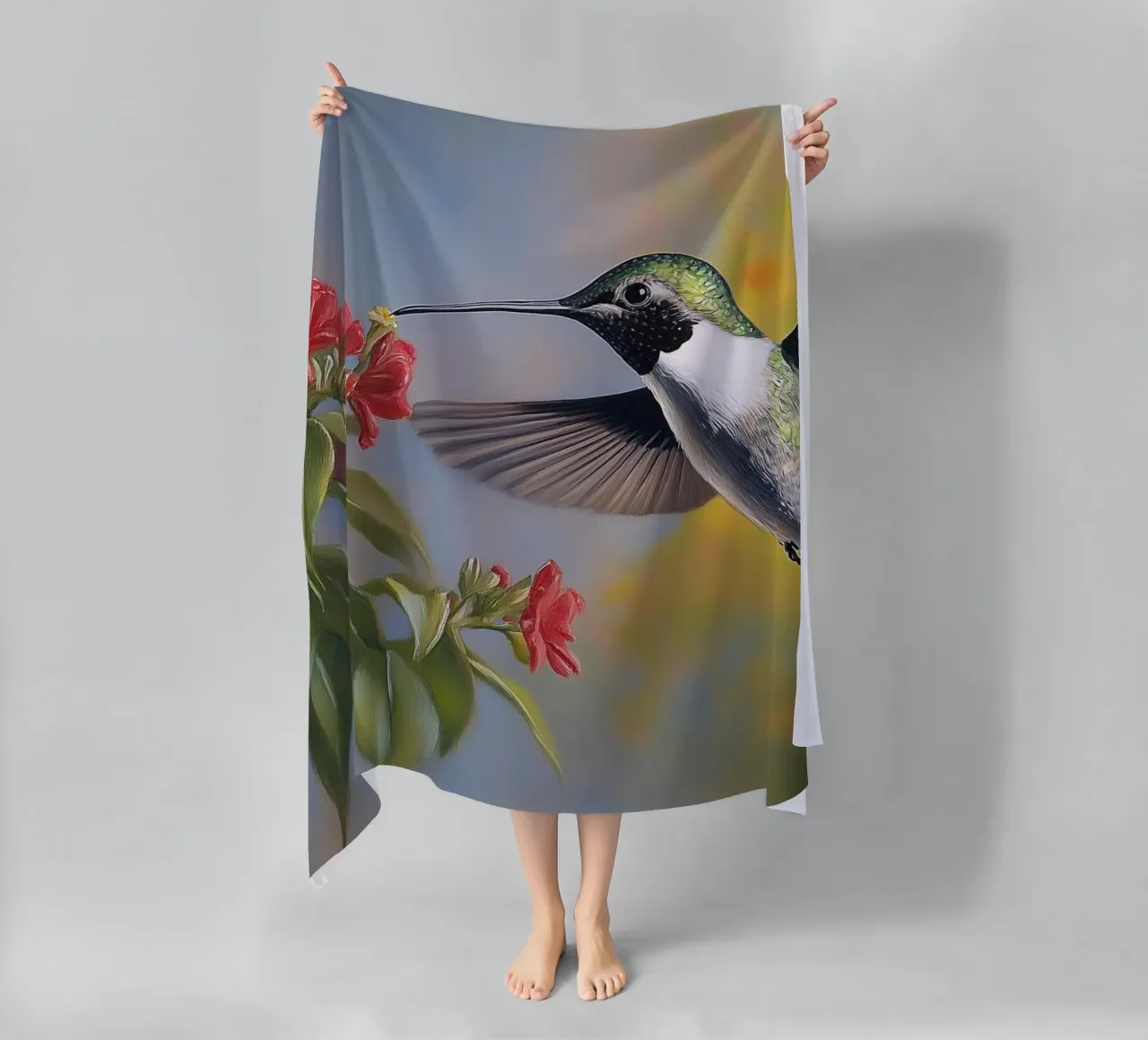 Magia dei fiori di colibrì telo mare da Carinaprint