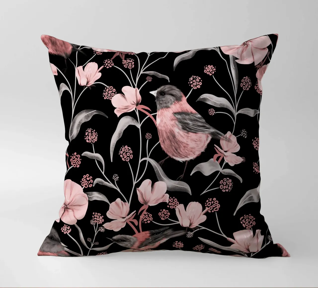 Pink Birds and Flowers cuscino da anisillustration