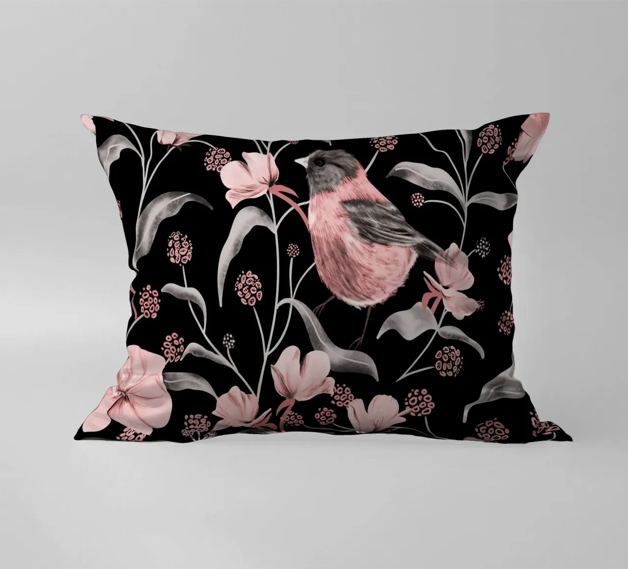 Pink Birds and Flowers cuscino da anisillustration