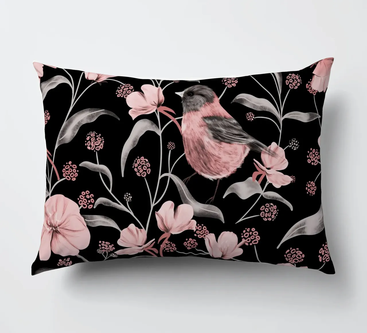 Pink Birds and Flowers cuscino da anisillustration