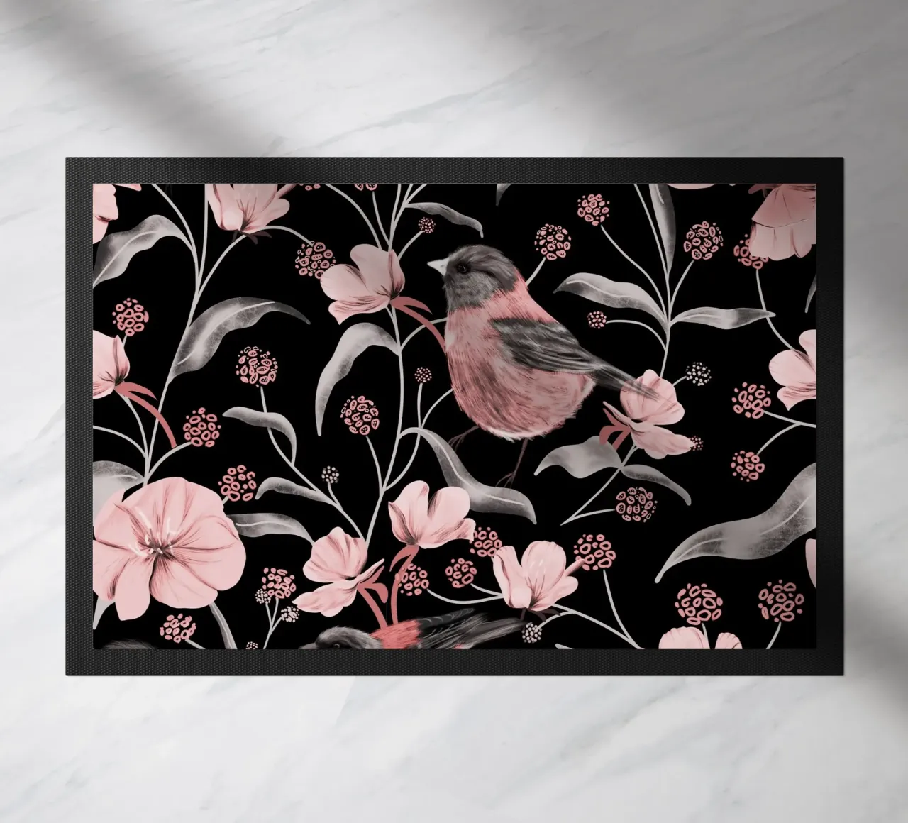 Pink Birds and Flowers zerbino da anisillustration