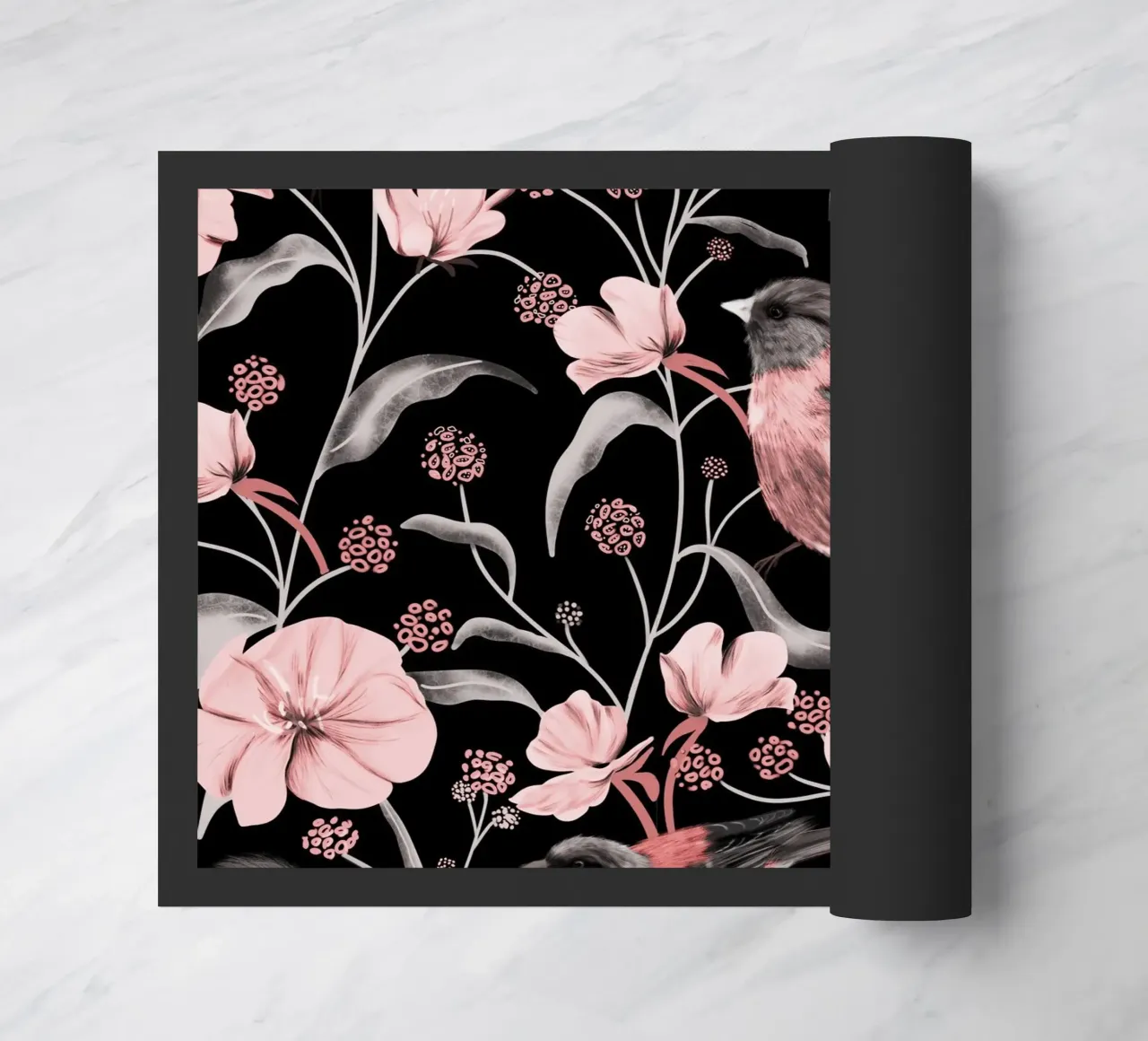 Pink Birds and Flowers zerbino da anisillustration
