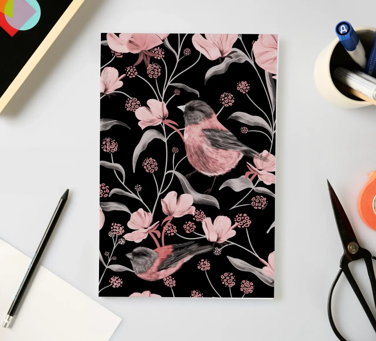 Pink Birds and Flowers carnet de notes de anisillustration