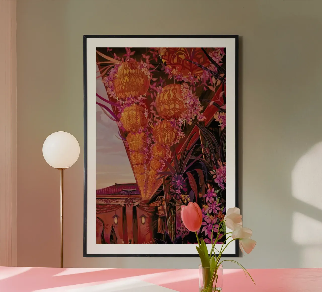 Flowers Temple poster con telaio in plastica da Naito Shinpei