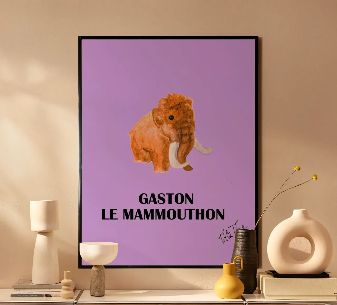 GASTON LE MAMMOUTHON poster con telaio in legno da Tine