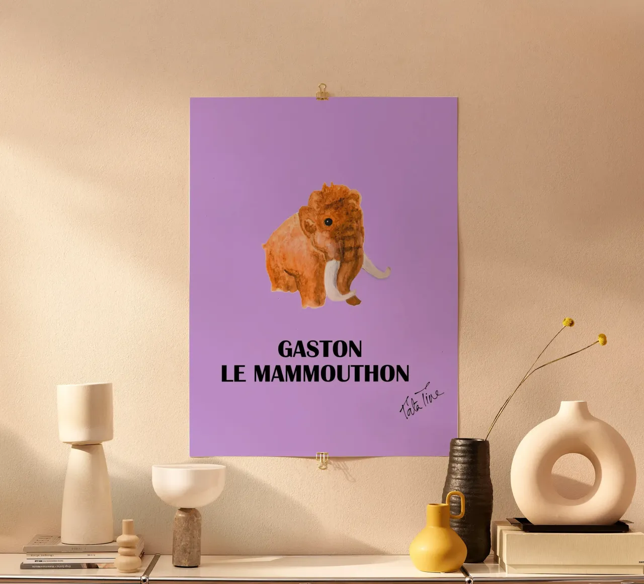 GASTON LE MAMMOUTHON poster con telaio in legno da Tine