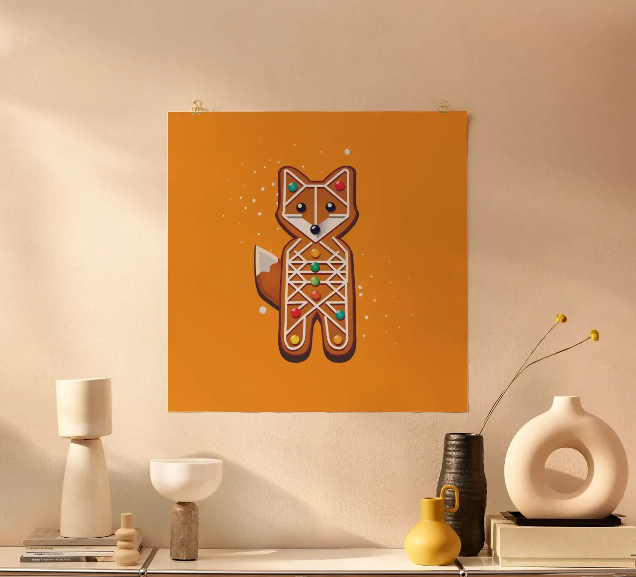 Volpe geometrica di pan di zenzero - Design natalizio creativo carta hahnemühle da namosh
