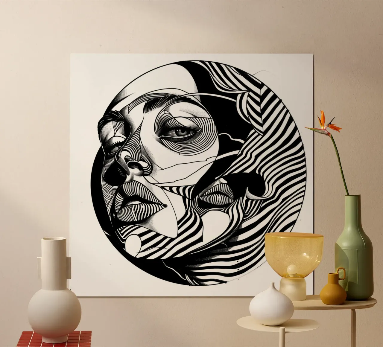 Donna astratta in bianco e nero carta hahnemühle da pixel