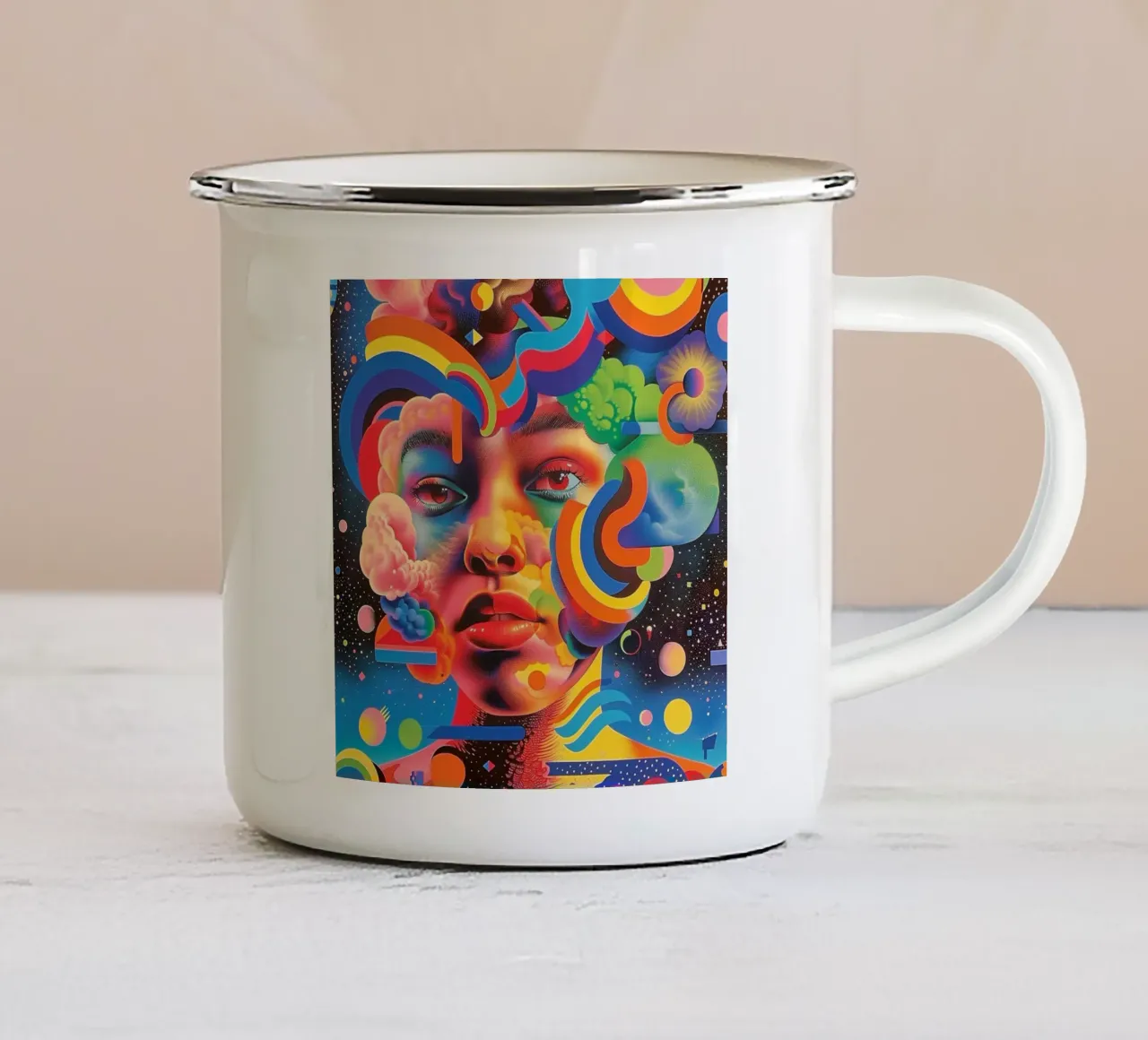 Ritratto di donna in colore astratto tazza in smalto da pixel
