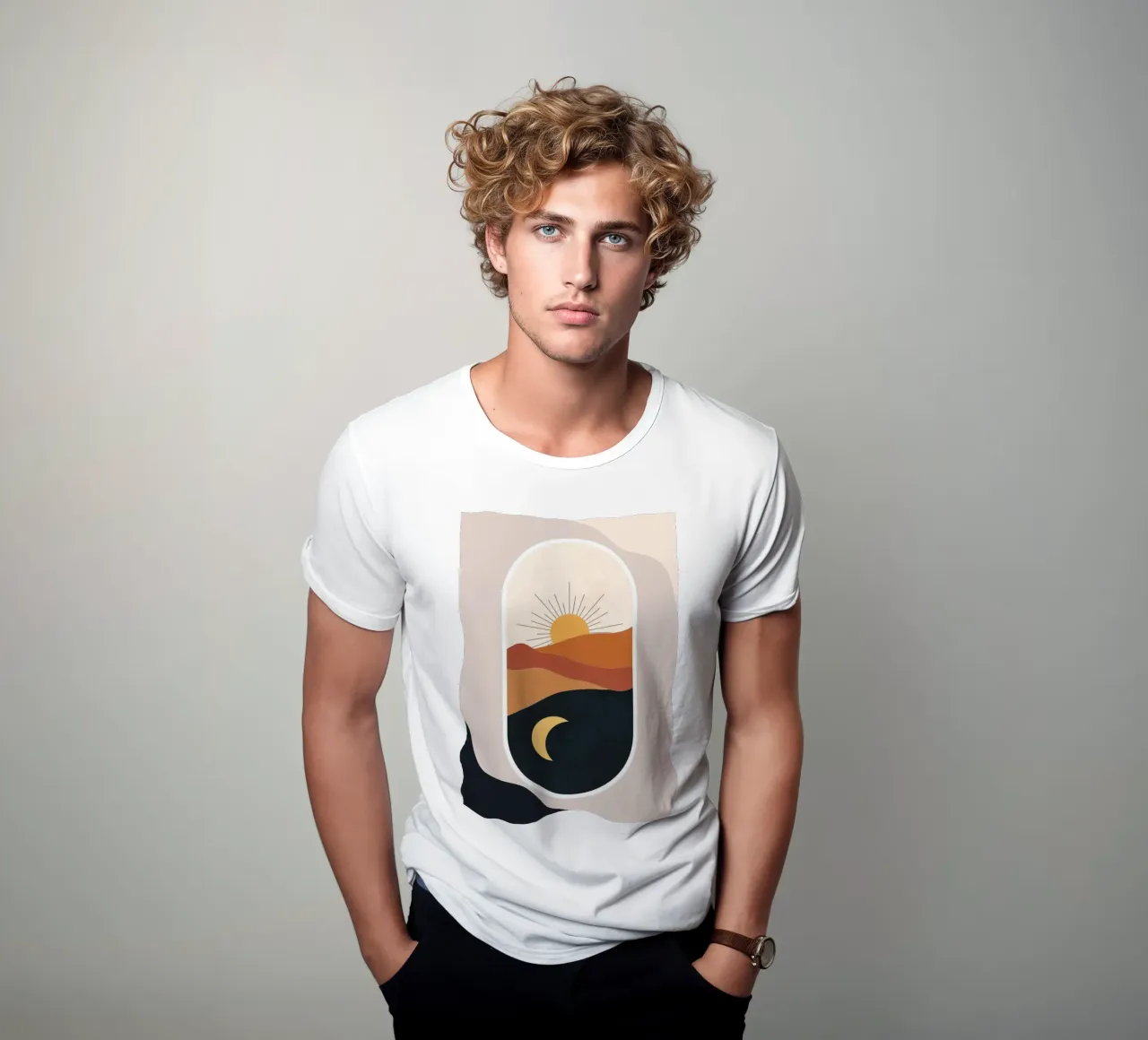 Landscape of sun and crescent moon t-shirt da LisaArtes