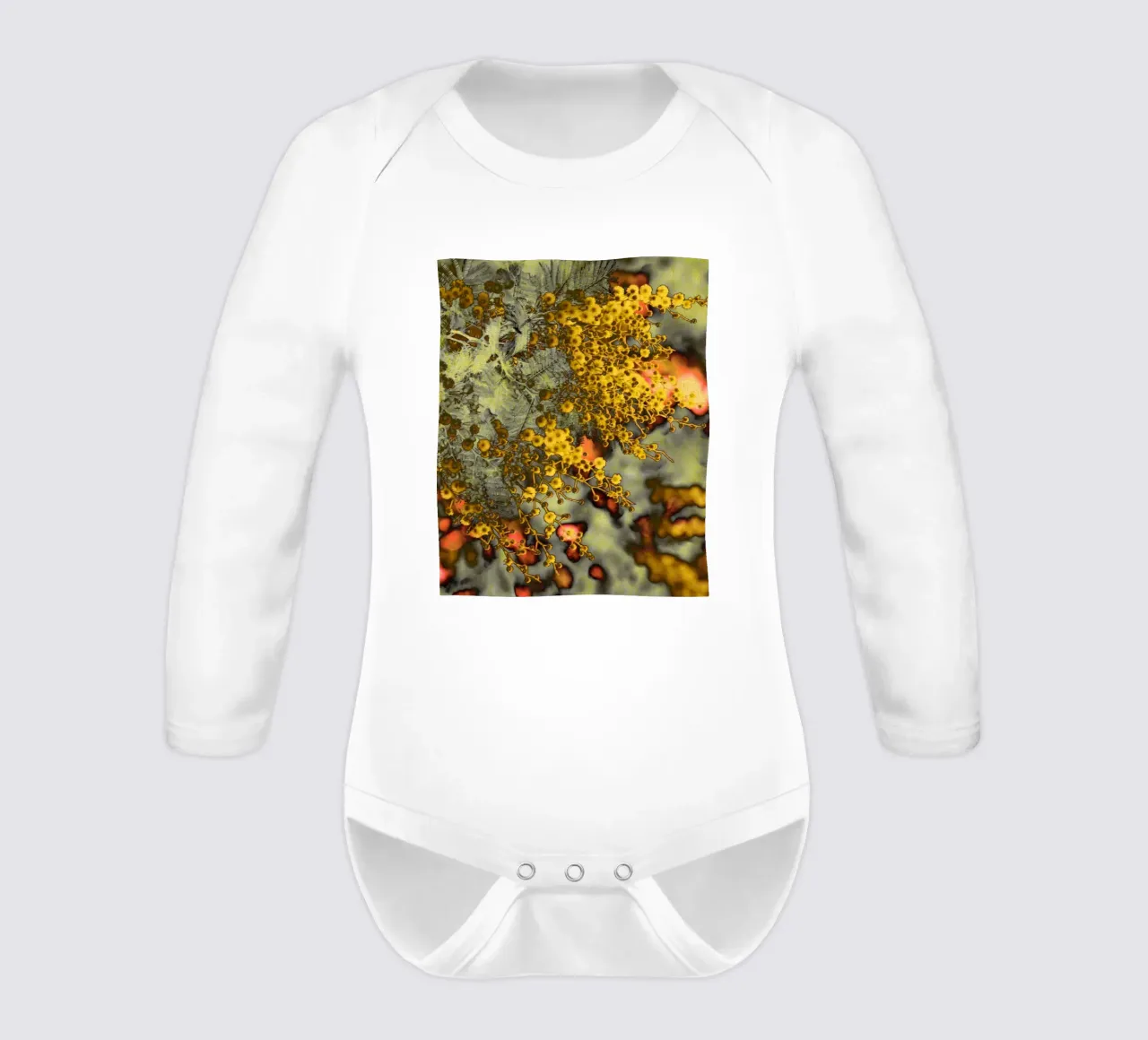 Abstract Mimosa long-sleeve baby romper by Teresa André
