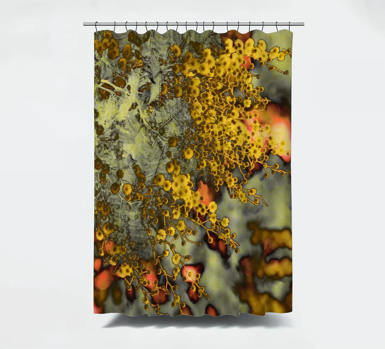 Abstract Mimosa shower curtain by Teresa André