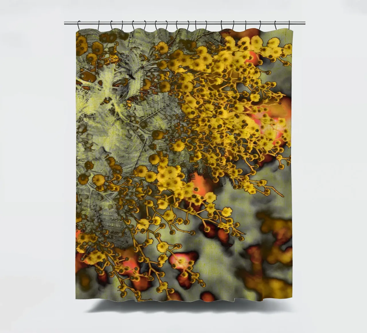 Abstract Mimosa shower curtain by Teresa André