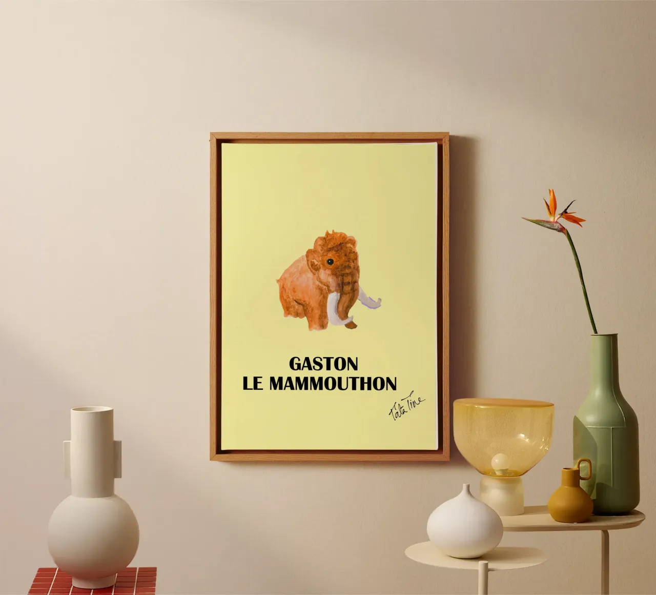 GASTON LE MAMMOUTHON JAUNE tela con Cornice a cassetta da Tine