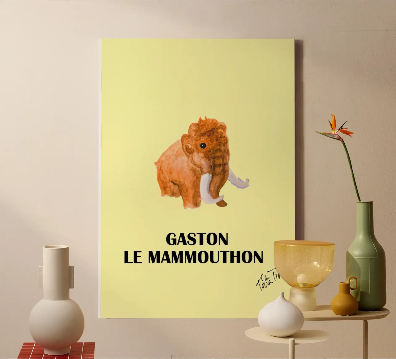 GASTON LE MAMMOUTHON JAUNE tela con Cornice a cassetta da Tine