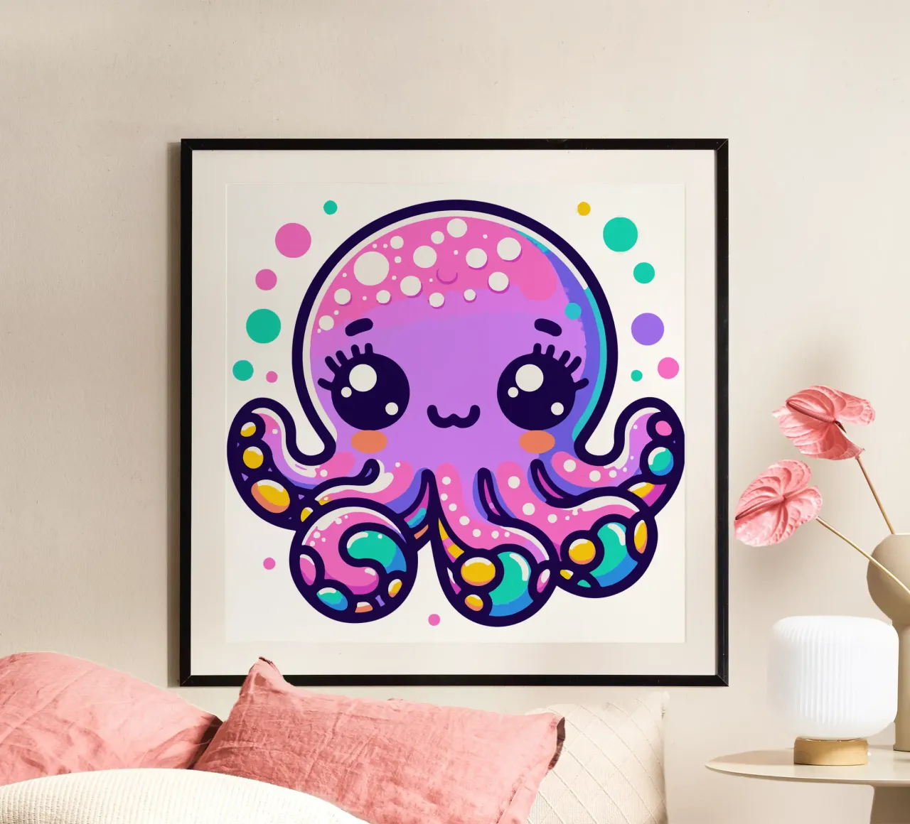 Kawaii octopus poster with plastic frame by artdesign1985