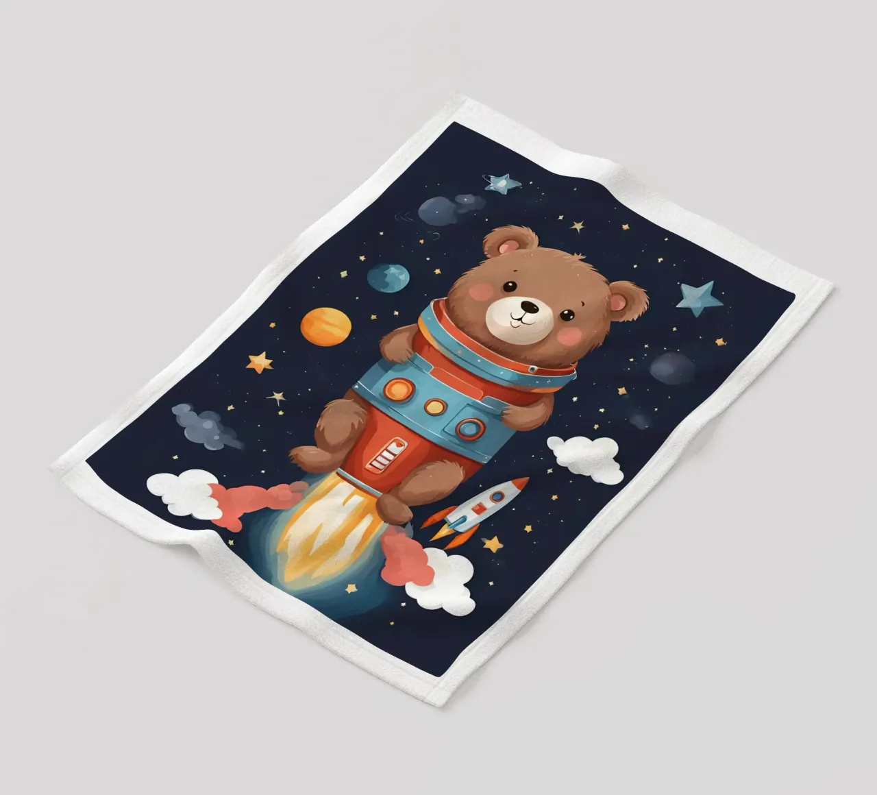 Cosmic Teddy Adventure fleece blanket by Doodle Dreams Art