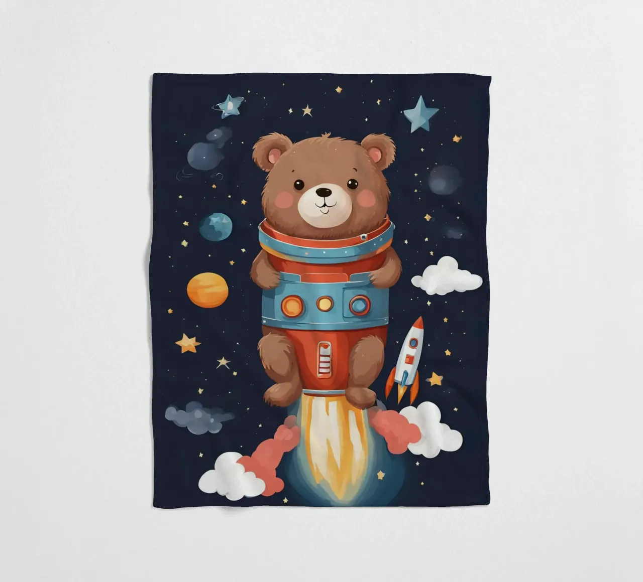 Cosmic Teddy Adventure fleece blanket by Doodle Dreams Art