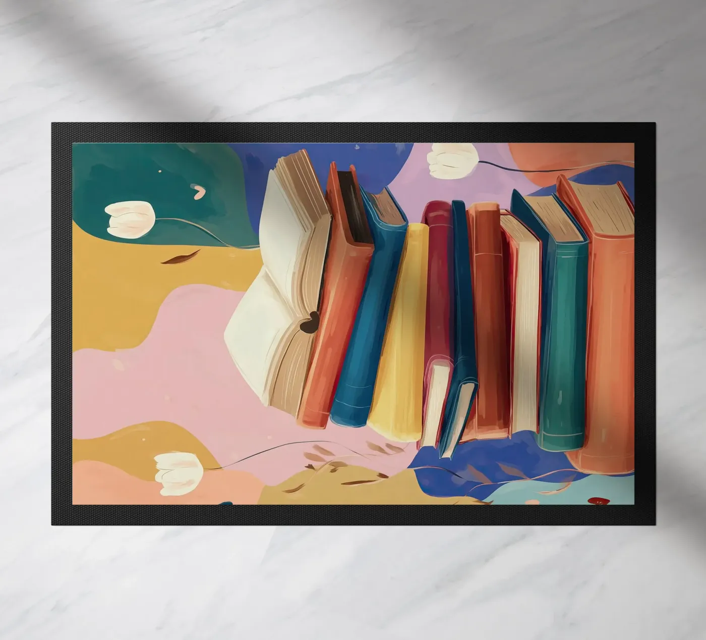 Colorful Book Stack doormat by Freya