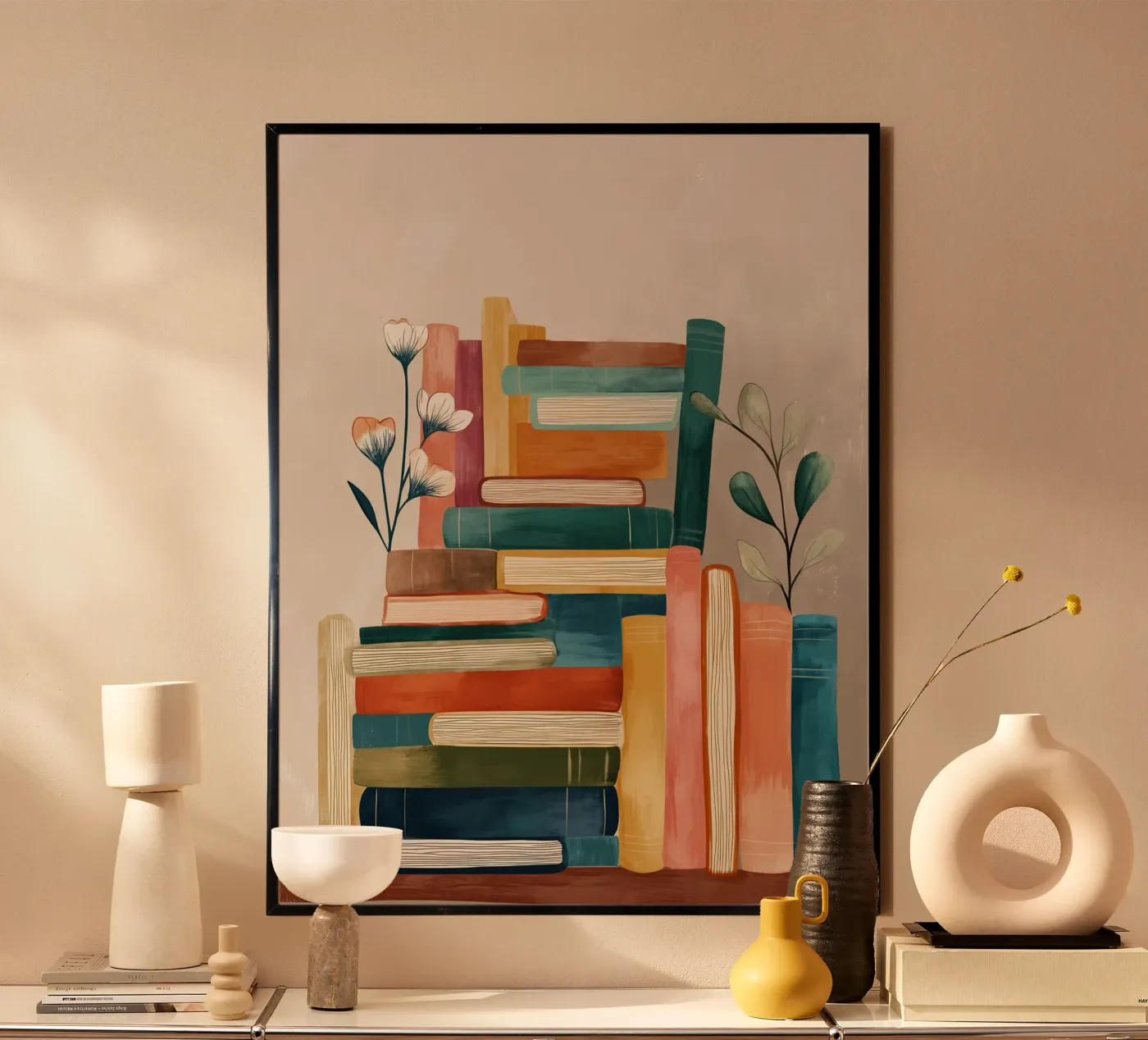 Botanical Bookshelf Stack poster by Freya