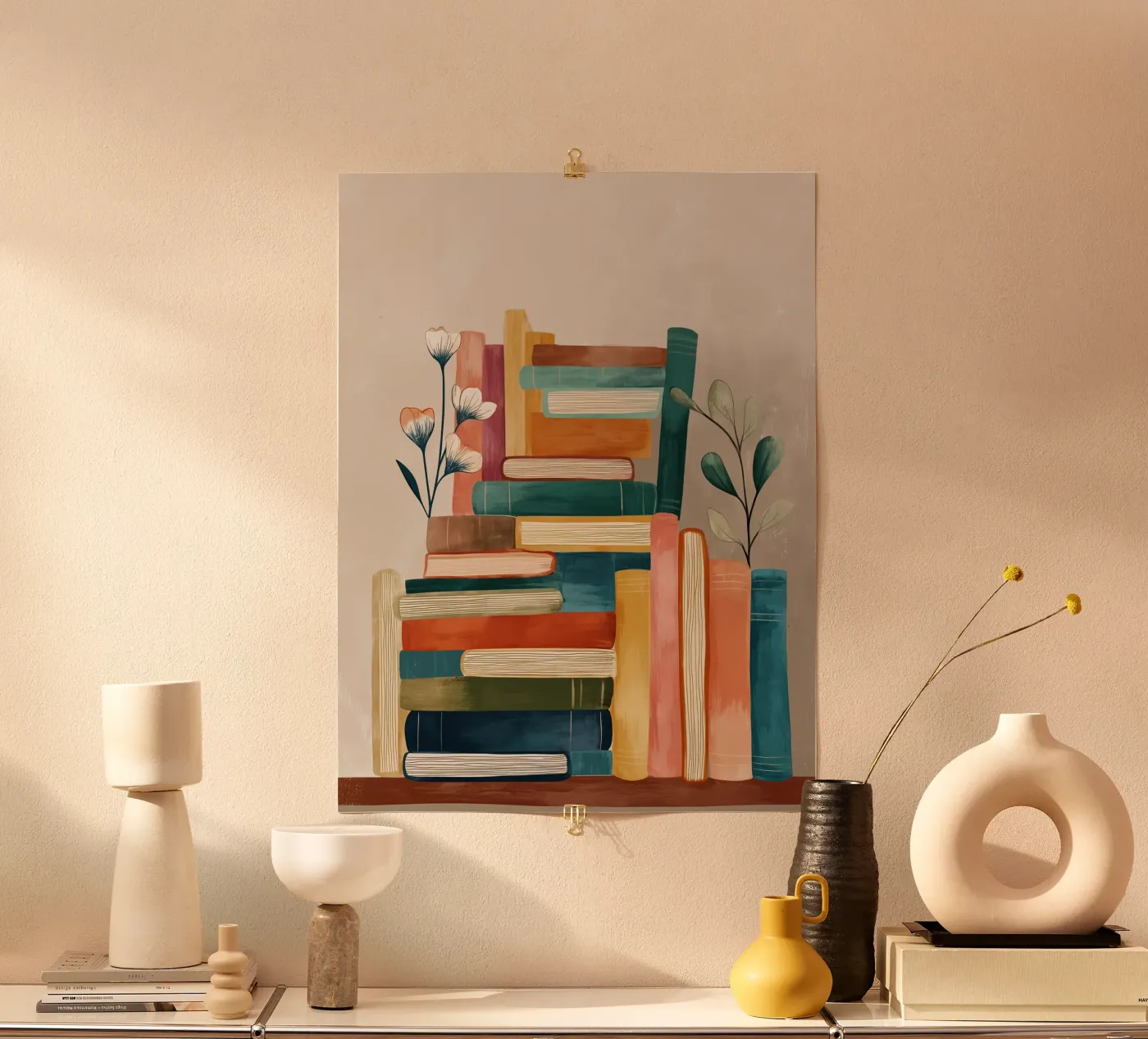 Botanical Bookshelf Stack poster by Freya
