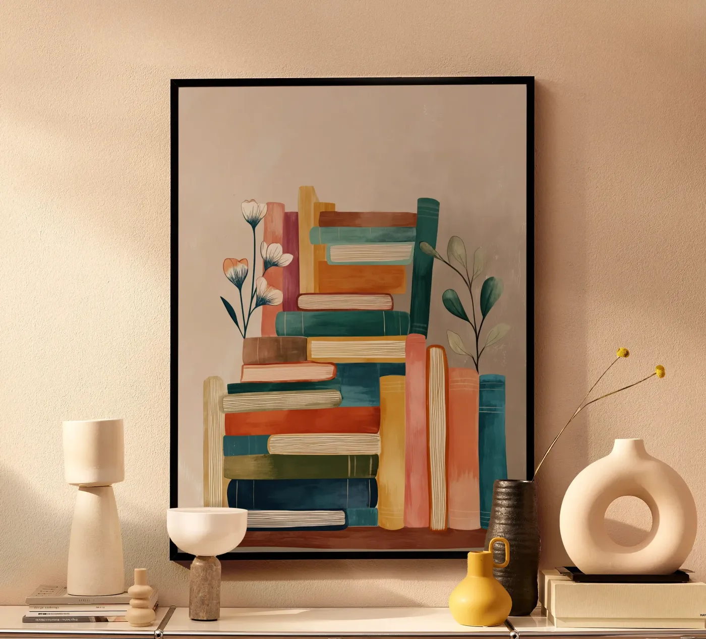 Botanical Bookshelf Stack poster by Freya