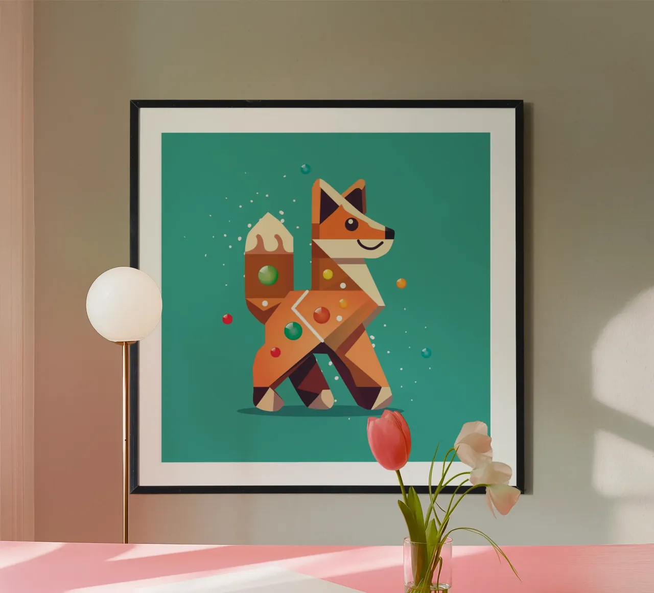 Volpe in stile pan di zenzero - motivo natalizio creativo poster con telaio in plastica da namosh