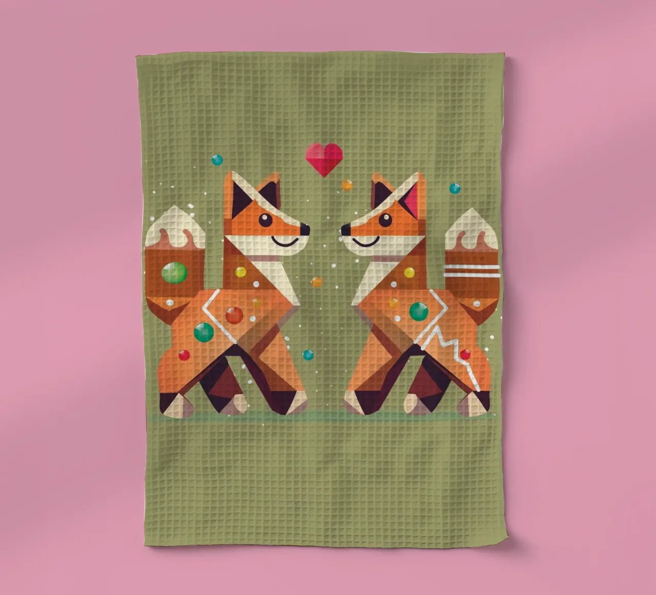 Deux renards en pain d'épice comme motif de Noël torchon de namosh