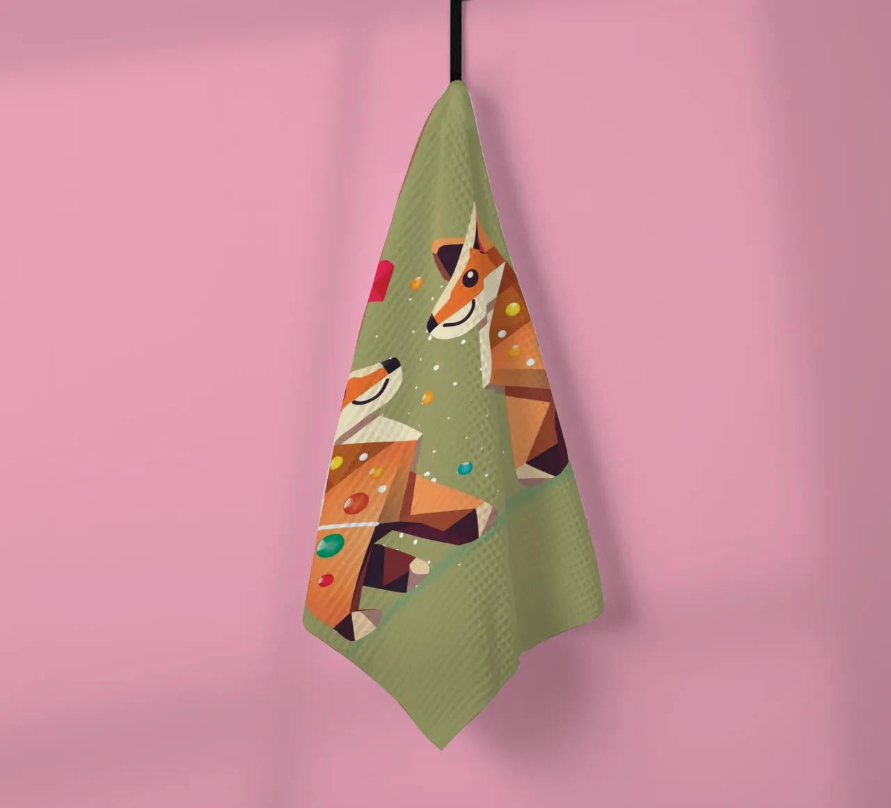 Deux renards en pain d'épice comme motif de Noël torchon de namosh