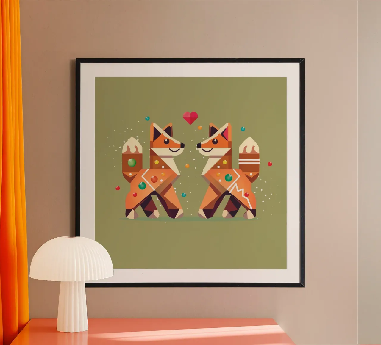 Deux renards en pain d'épice comme motif de Noël poster de namosh