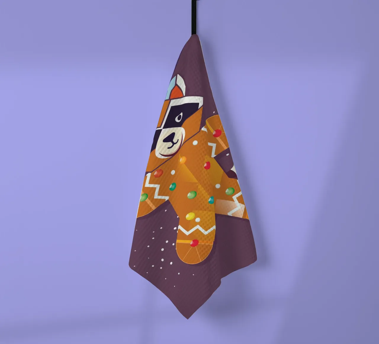 Geometrischer Lebkuchen-Waschbär – Lustiges Weihnachtsdesign Geschirrtuch von namosh