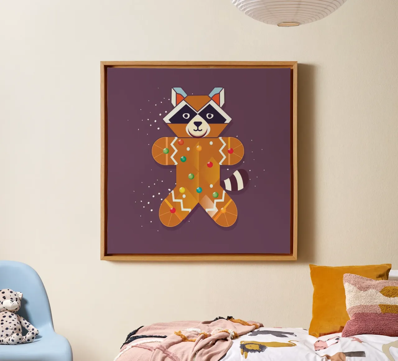 Geometrische wasbeer van peperkoek - Grappig kerstontwerp canvas met Baklijst van namosh
