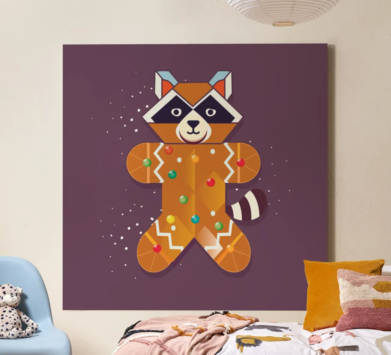 Geometrische wasbeer van peperkoek - Grappig kerstontwerp canvas met Baklijst van namosh
